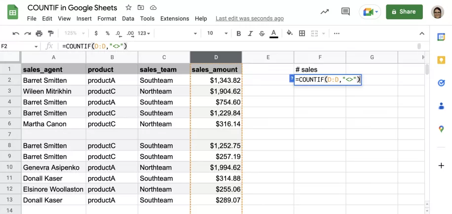 COUNTIF in Google Sheets Formula Examples Add Criterion 4