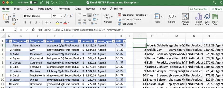 Excel FILTER Function and Examples Results Filtered by Two Conditions
