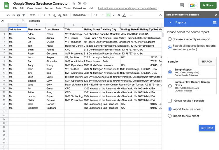 How To Use The Google Sheets Salesforce Connector Report Imported