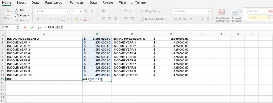 How do I calculate IRR in Excel Select cell range
