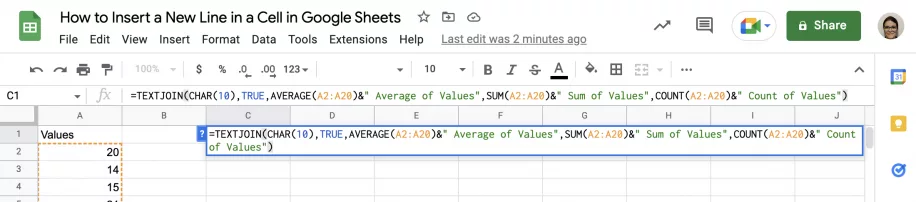How to Insert a New Line in a Cell in Google Sheets Add Remaining Functions Labels