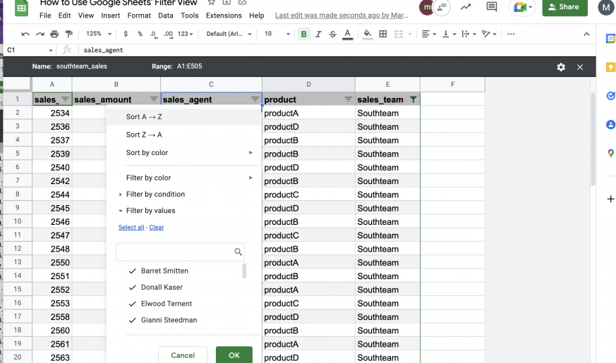 How to Use Google Sheets Filter View Without Affecting Other Users Sort Column
