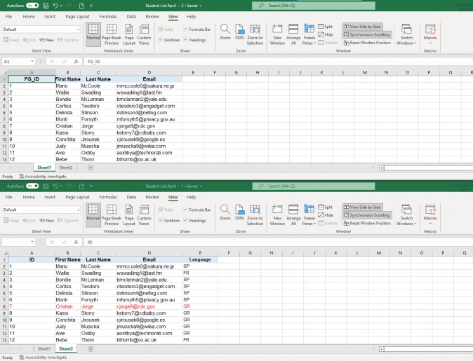 How to compare two Excel files Sheet 1 and 2