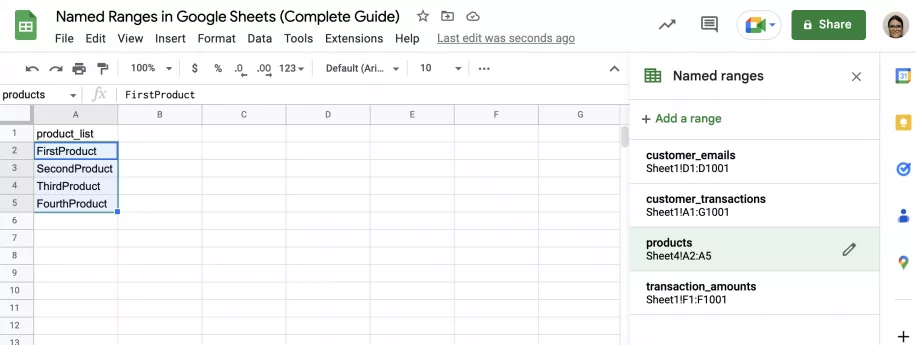 Named Ranges in Google Sheets Complete Guide Name List