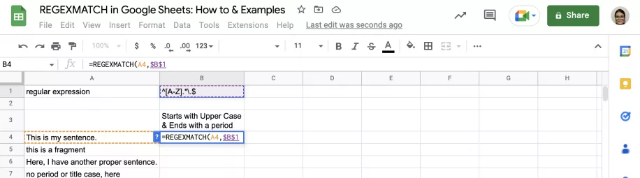 REGEXMATCH in Google Sheets How to Examples Add Reg Ex 5